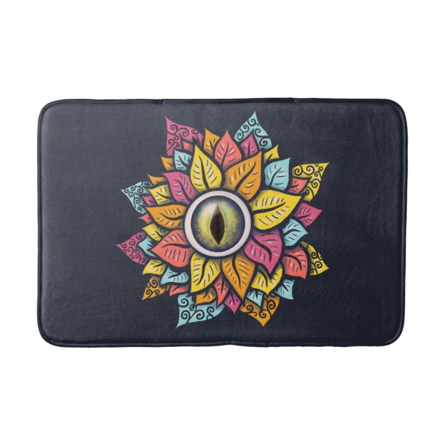Psychedelic Eye Blume - Farbige Trippy Art Badematte (Vorderseite)