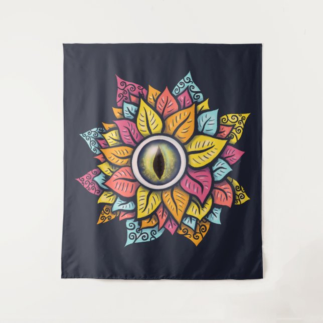 Psychedelic Eye Blume - Farbige Trippy Art Wandteppich (Vorderseite)