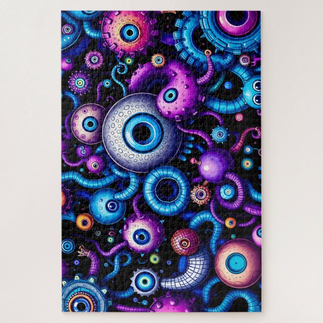 Psychedelic Eye Monster World- Alien Tentacle Horr Puzzle (Vertikal)