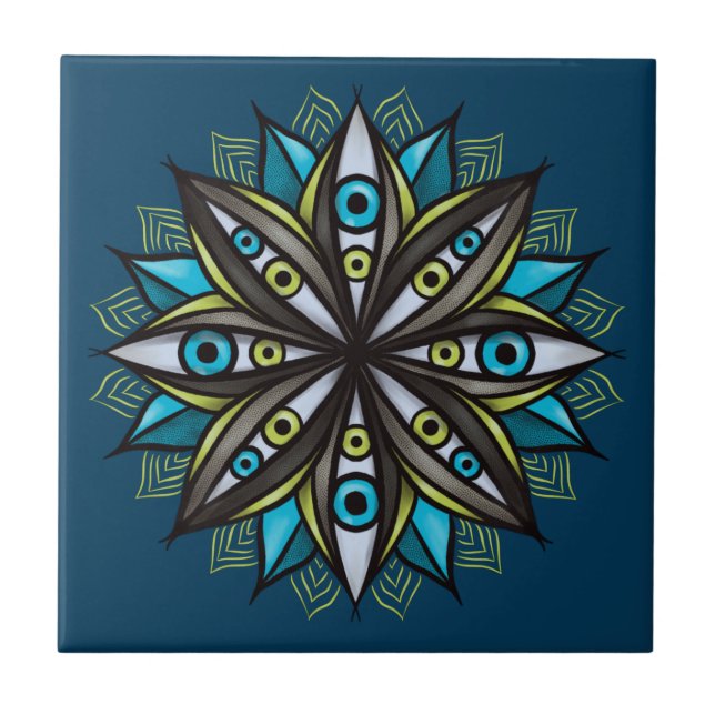 Psychedelic Eyes Double Iris Blume Mandala Horror Fliese (Vorderseite)