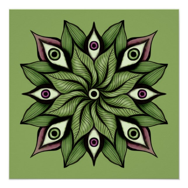 Psychedelic Eyes Mandala - Trippy Floral Pattern Poster (Vorderseite)