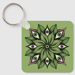 Psychedelic Eyes Mandala - Trippy Floral Pattern Schlüsselanhänger