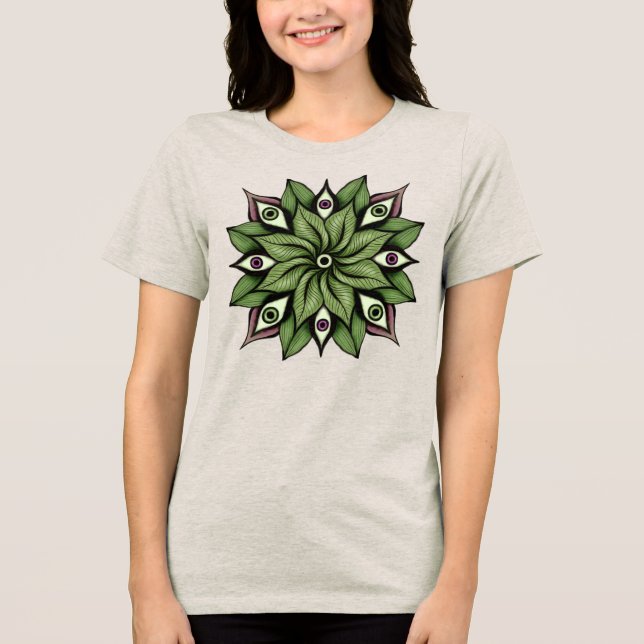Psychedelic Eyes Mandala - Trippy Floral Pattern Tri-Blend Shirt (Vorderseite)