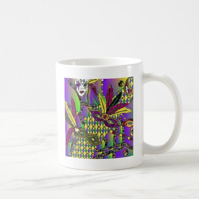 Psychedelic Feather Masks Fettdienstag Kaffeetasse (Rechts)