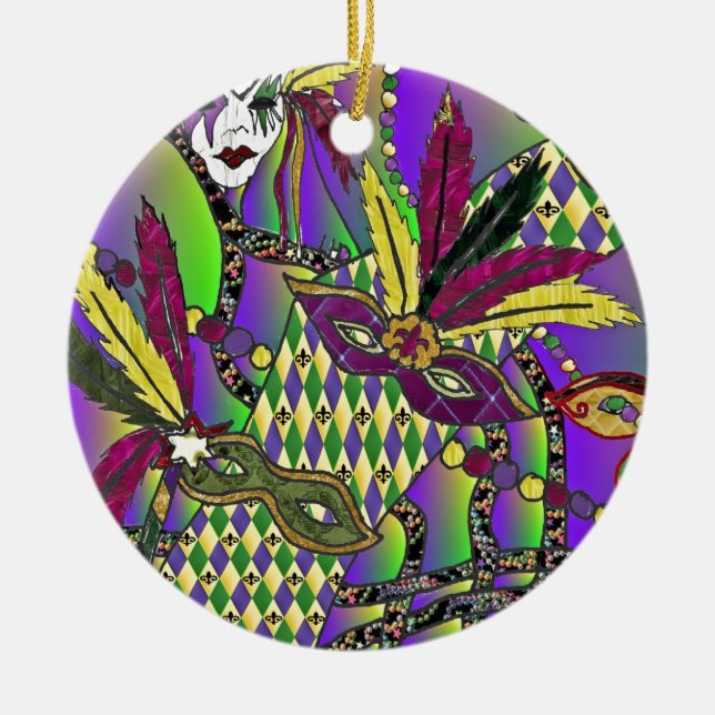 Psychedelic Feather Masks Fettdienstag Keramikornament (Vorne)