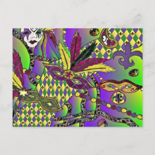 Psychedelic Feather Masks Fettdienstag Postkarte