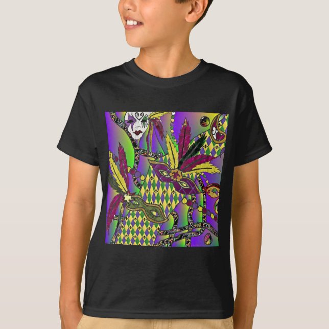 Psychedelic Feather Masks Fettdienstag T-Shirt (Vorderseite)