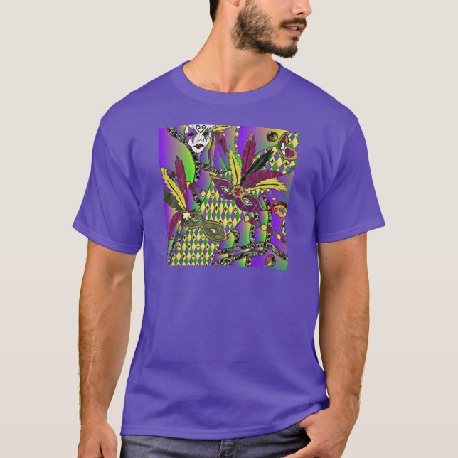 Psychedelic Feather Masks Fettdienstag T-Shirt (Vorderseite)