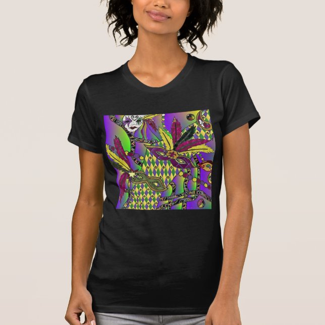 Psychedelic Feather Masks Fettdienstag T-Shirt (Vorderseite)