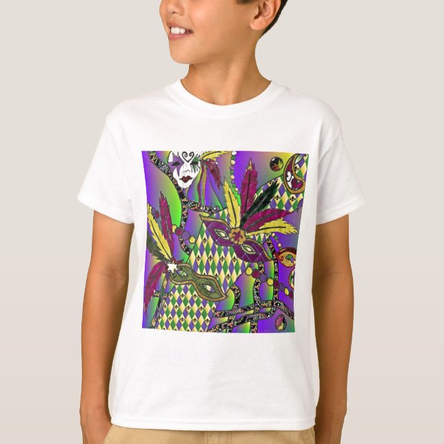 Psychedelic Feather Masks Fettdienstag T-Shirt (Vorderseite)