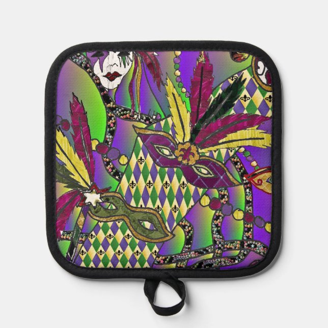 Psychedelic Feather Masks Fettdienstag Topflappen (Vorderseite)