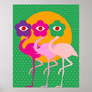 Psychedelic Flamingo Evil Eyes Art Print Poster
