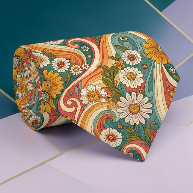 Psychedelic Floral 1970s Custom Necktie Tie Krawatte (Von Creator hochgeladen)