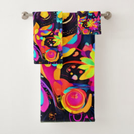 Psychedelic Floral Cosmos Badhandtuch Set