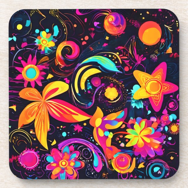 Psychedelic Floral Cosmos Getränkeuntersetzer (Vorderseite)