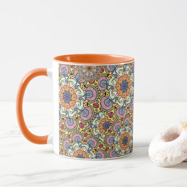 Psychedelic Floral Mandala Tasse (Mit Donut)