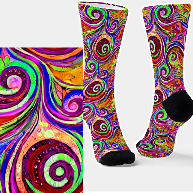 Psychedelic Floral Swirl farbenfrohe Mystical Fant Socken (Von Creator hochgeladen)