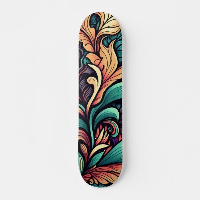 Psychedelic Floral Watercolor Skateboard (Vorne)