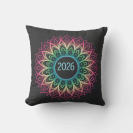 Psychedelic Fractal Mandala 2026 Design with Neon  Kissen