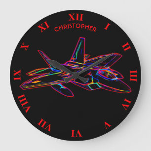 Psychedelic Fractal Neon War Plane Stealth Fighter Große Wanduhr