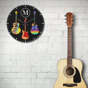 Psychedelic Funky Guitars Große Wanduhr