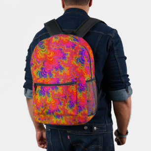 Psychedelic Funky Hippie Boho Neon Rainbow Fraktal Bedruckter Rucksack