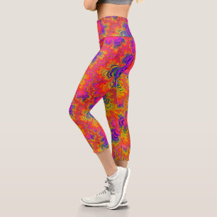 Psychedelic Funky Hippie Boho Neon Rainbow Fraktal Capri Leggings