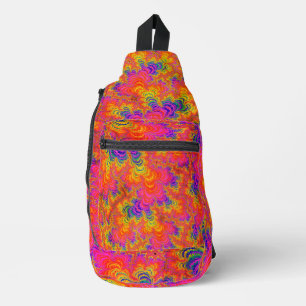 Psychedelic Funky Hippie Boho Neon Rainbow Fraktal Crossbody Bag