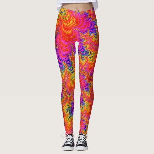 Psychedelic Funky Hippie Boho Neon Rainbow Fraktal Leggings (Vorderseite)