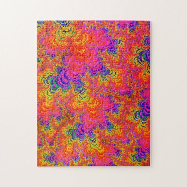 Psychedelic Funky Hippie Boho Neon Rainbow Fraktal Puzzle (Vertikal)