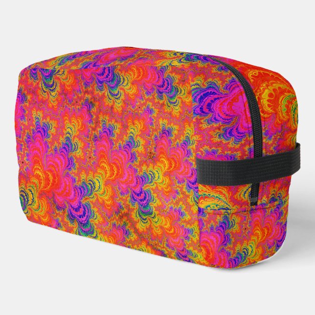 Psychedelic Funky Hippie Boho Neon Rainbow Fraktal Waschbeutel (Linke Seite)