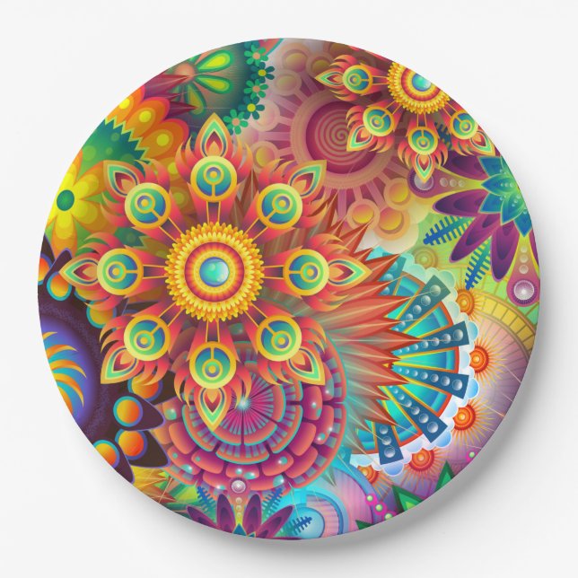 Psychedelic Garden Personalisiert Pappteller (Vorderseite)