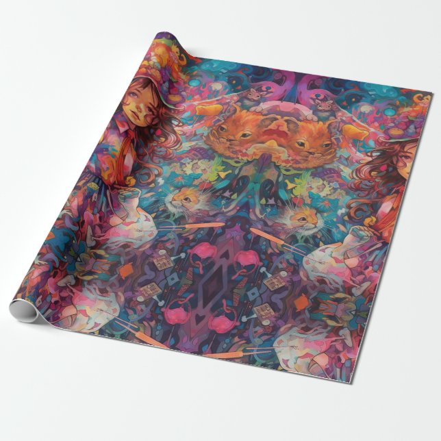 Psychedelic Girl Alice im Wunderland Theme Geschenkpapier (Ungerollt)