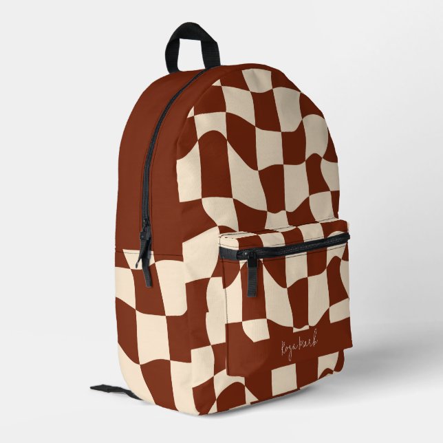Psychedelic Groovy Checkerboard Bedruckter Rucksack (Rückseitige Ecke links)
