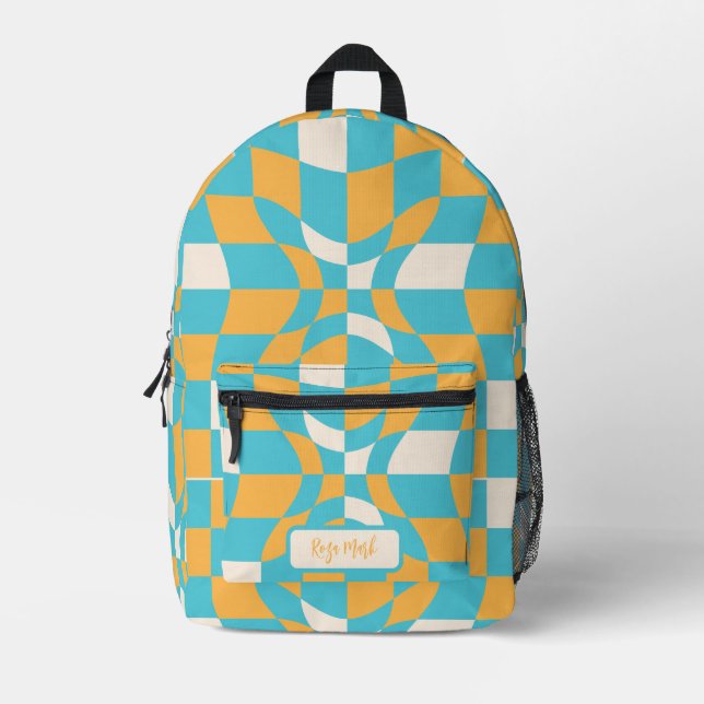 Psychedelic Groovy Checkerboard, Y2K 90s Bedruckter Rucksack (Vorderseite)