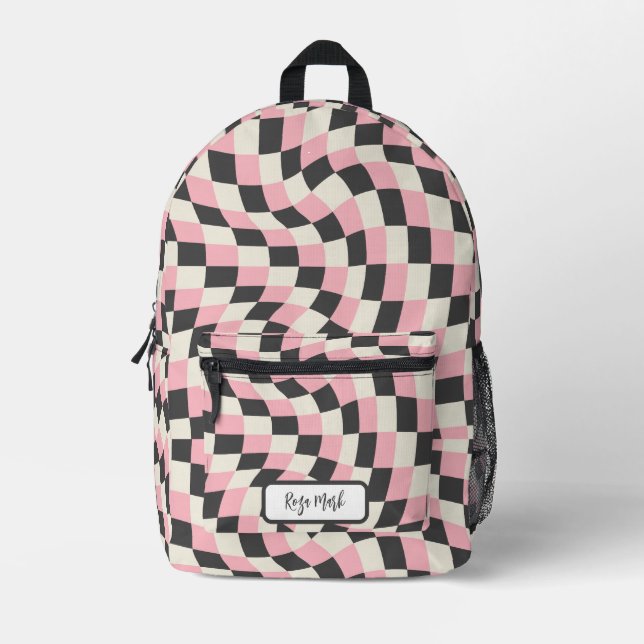 Psychedelic Groovy Checkerboard, Y2K 90s Bedruckter Rucksack (Vorderseite)