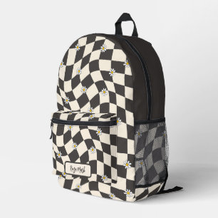 Psychedelic Groovy Daisy Checkerboard, Y2K 90s Bedruckter Rucksack