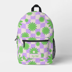 Psychedelic Groovy Daisy Floral Checkerboard Bedruckter Rucksack