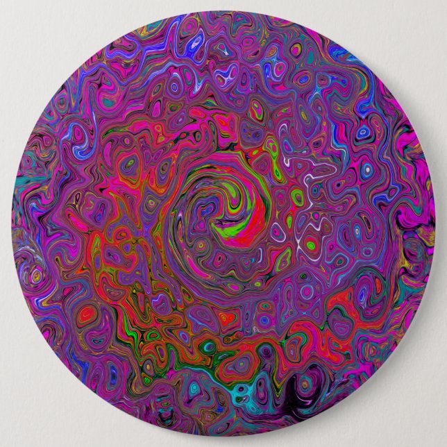 Psychedelic Groovy Magenta Retro Liquid Swirl Button (Vorderseite)