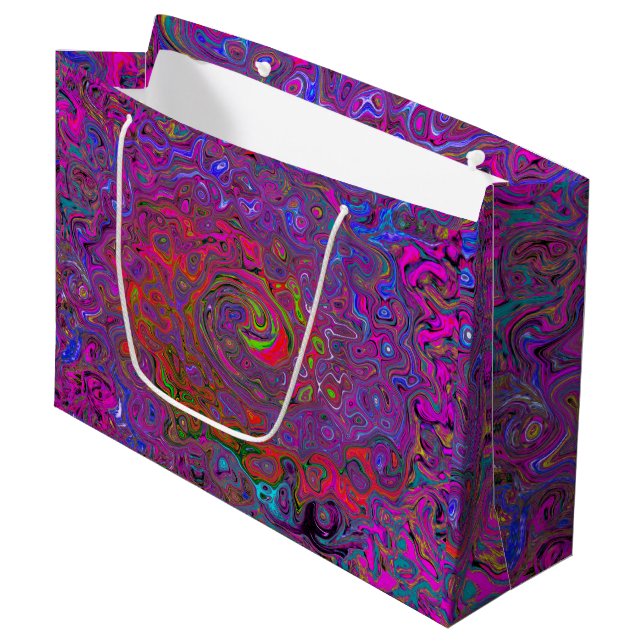 Psychedelic Groovy Magenta Retro Liquid Swirl Große Geschenktüte (Vorderseite Schrägansicht)