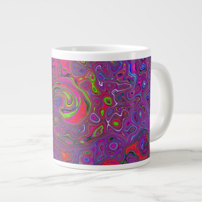 Psychedelic Groovy Magenta Retro Liquid Swirl Jumbo-Tasse (Vorderseite Rechts)