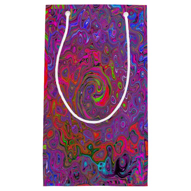 Psychedelic Groovy Magenta Retro Liquid Swirl Kleine Geschenktüte (Vorderseite)