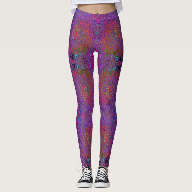 Psychedelic Groovy Magenta Retro Liquid Swirl Leggings (Vorderseite)