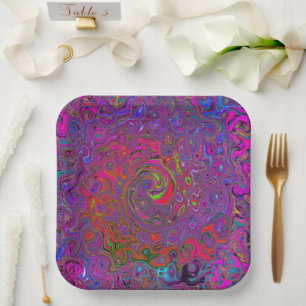 Psychedelic Groovy Magenta Retro Liquid Swirl Pappteller