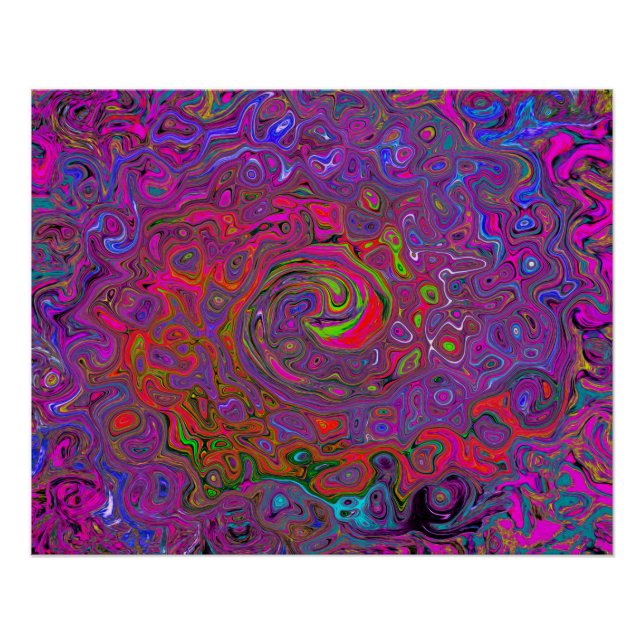 Psychedelic Groovy Magenta Retro Liquid Swirl Poster (Vorderseite)