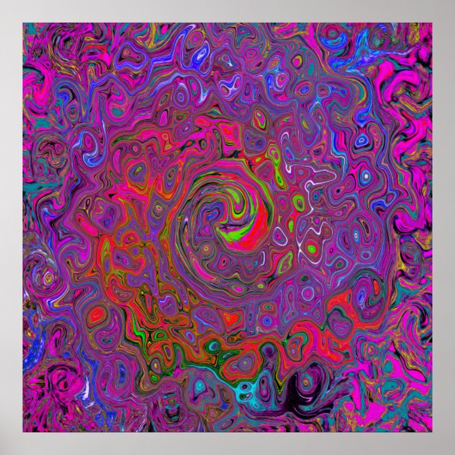 Psychedelic Groovy Magenta Retro Liquid Swirl Poster (Vorne)