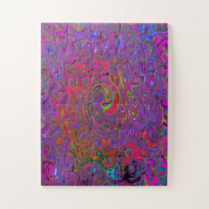 Psychedelic Groovy Magenta Retro Liquid Swirl Puzzle