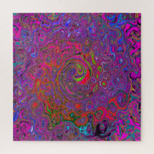 Psychedelic Groovy Magenta Retro Liquid Swirl Puzzle