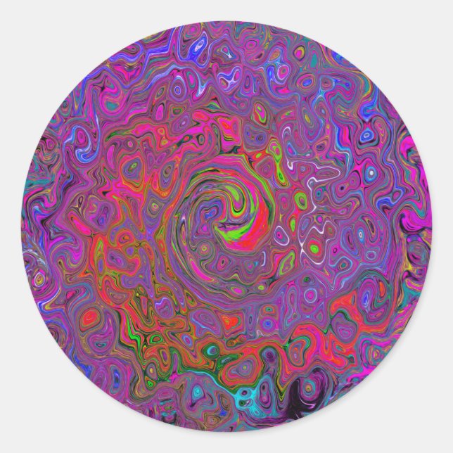 Psychedelic Groovy Magenta Retro Liquid Swirl Runder Aufkleber (Vorderseite)