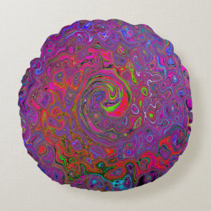 Psychedelic Groovy Magenta Retro Liquid Swirl Rundes Kissen